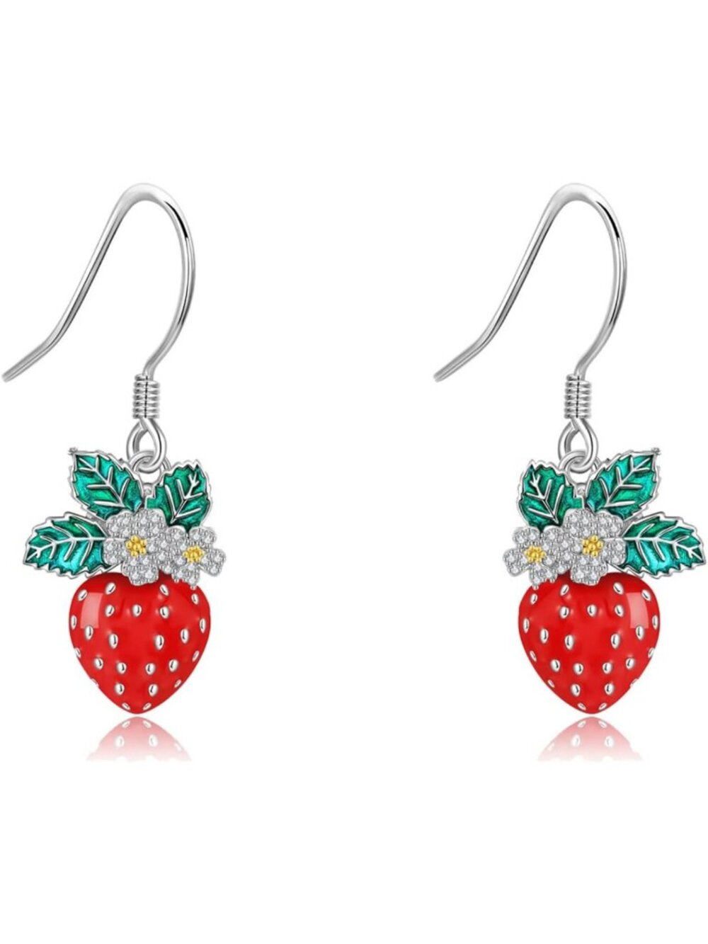 Red Strawberry Dangle Earrings - 925 Sterling Silver Fruit Jewelry Gift for Her